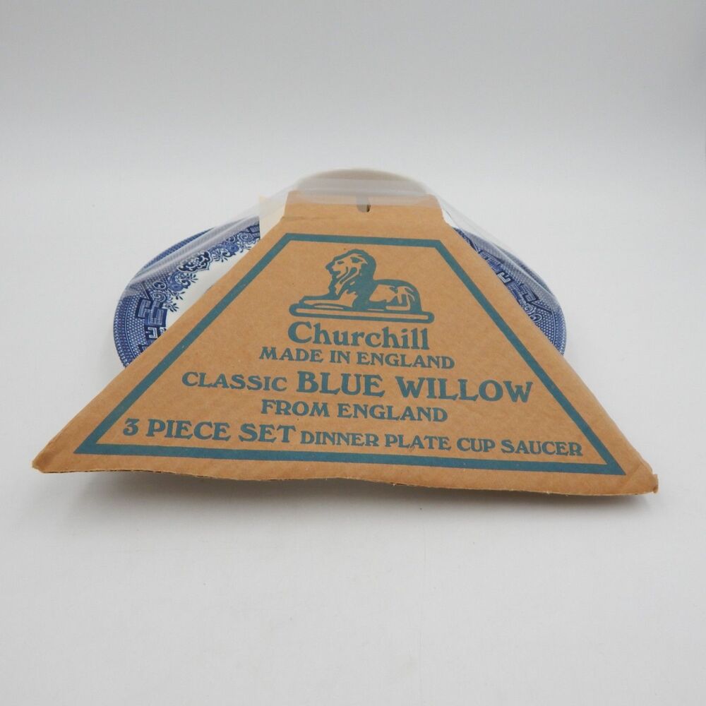 Churchill Blue Willow 3 Pc Set Dinner Plate Cup Saucer Set England